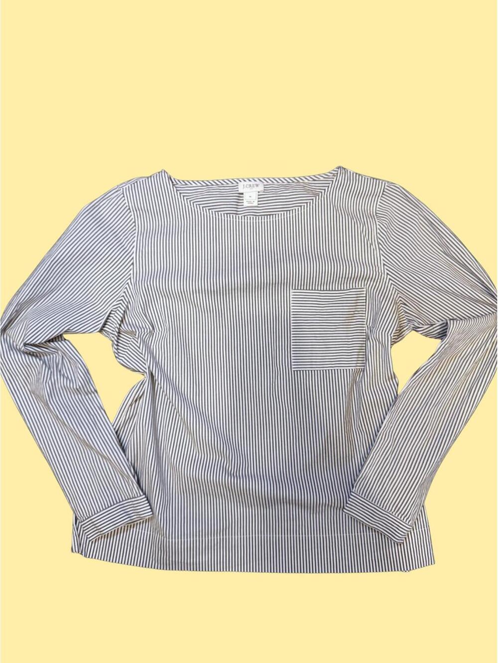 J.CREW Long Sleeve Navy Striped Longsleeve Blouse with Pocket Medium